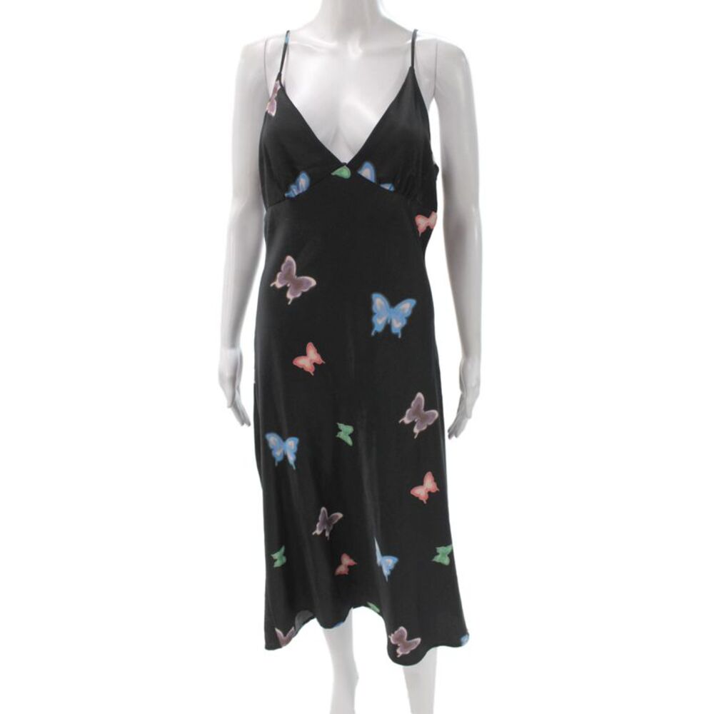 Lisa Says Gah Womens Slip Dress Black Animal Print V Neck Knee Length Size L